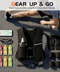 Running essentials with unisex hydration vest with adjustable chest straps, lightweight reflective pack, and 500ml soft flask