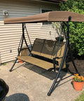 Three Seat Deluxe Outdoor Porch Swing With Weather Resistant Steel Frame Heavy Duty Construction Adjustable Tilt Canopy