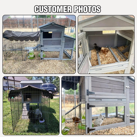 Customer photos of the Outdoor Waterproof Chicken Coop With Run Two Level Wooden Hen House With Asphalt Roof Easy Clean Slide Out Tray