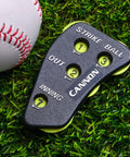 Four Wheel Umpire Indicator With Optic Yellow Dials For Strikes Balls Outs And Innings Heavy Duty Plastic Clicker For Baseball Softball Game Day Scorekeeping Precise Tracking And Durable Must Have Tournament Ready next to baseball on grass