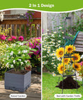 4 Tier Tomato Planter With Box Trellis, 56 Inch Raised Garden Bed Boxes, shown with flowers in outdoor setting