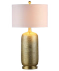 Gold Modern Resin Table Lamp 30 Inch Tall With White Linen Drum Shade Glam Contemporary Bedside Light For Living Room And Bedroom UL Listed LED Bulb Included Easy Plug In Vibe