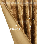 Close-up of Lux Caramel Gold Crushed Velvet Curtains Two Panel Set With Rod Pocket showing front and back texture details.