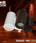 Dorado 35W Round LED Wall Mount Outdoor Cylinder Light 3000K White, night city background, showcasing durable build and design