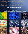 Heavy Duty Plastic Shredder And Crusher 7.5KW Industrial Grinder showcasing particle size variations by mesh size