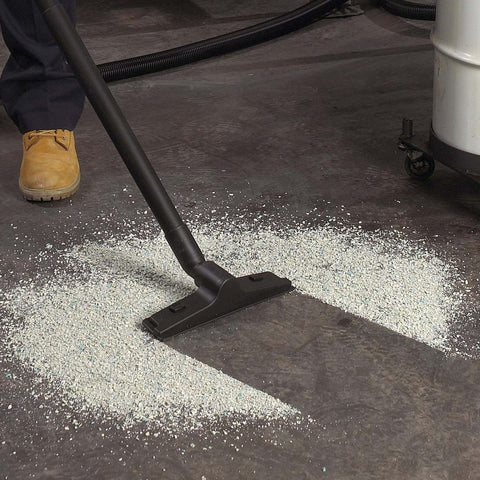 1.5 Inch Diameter Wet Dry Vacuum Accessory Kit with 12 Inch Floor Nozzle cleaning debris in workshop