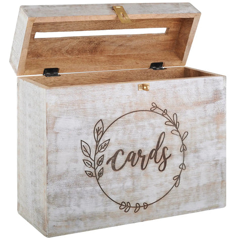 Darn Good Wooden Wedding Card Box With Secure Lock And Wide Card Slot Total Party Hit For Collecting Guest Envelopes, white wood design.