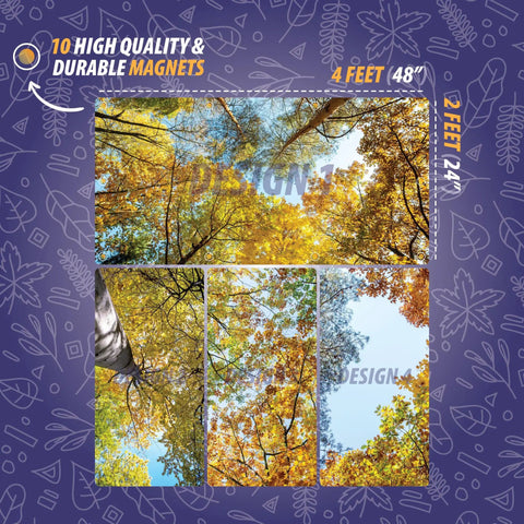 Autumn leaves design on a 4-pack magnetic fluorescent light cover 2x4 ft for classrooms and offices glare reduction.