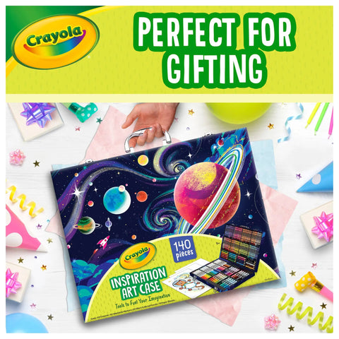 Space Theme 140 Piece Art Kit For Kids With Crayons Markers Pencils Drawing Sheets In Durable Case Totally Awesome Gift