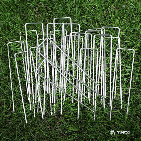 10-Pack 6-Inch Heavy Duty Landscape Staples Tough-As-Nails Rust-Proof Galvanized 11-Gauge U-Pins on green grass