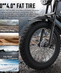 Close-up of a 20x4 inch fat tire showcasing the Fat Tire Electric Bike For Adults with 48V 20Ah Battery on varied terrain.