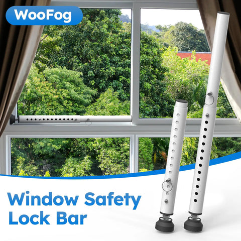 Heavy Duty Adjustable Window Security Bars Fit Sliding Or Vertical Frames Lock Your Spot Tight While Pulling In Fresh Air White Set Of Two displayed in window setup.