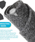 Gray urinal mat roll with text highlighting odor control features for Six Pack Urinal Mats For Men Grippy Non Slip Floor Pads