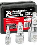 Magnetic Socket Extension Adapters Set With Magnetic Tips For Quick Bolt And Nut Retention, 1/4, 3/8, 1/2 Inch Drive, Case