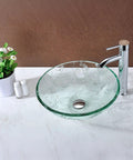 Vieno Series Vessel Sink With Pop Up Drain In Crystal Clear Floral Finish on marble bathroom counter