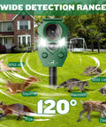 Solar Powered Ultrasonic Animal Repellent 4 Pack Waterproof Cat Deterrent With Flashing Lights And Motion Sensor For Outdoor Yard To Keep Pests Away And Keep Your Yard Pest Free From Cats Coyotes Raccoons And Deer Naturally, 120° range