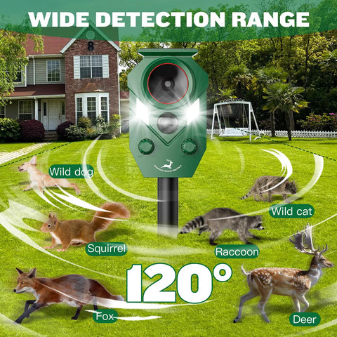 Solar Powered Ultrasonic Animal Repellent 4 Pack Waterproof Cat Deterrent With Flashing Lights And Motion Sensor For Outdoor Yard To Keep Pests Away And Keep Your Yard Pest Free From Cats Coyotes Raccoons And Deer Naturally, 120° range