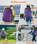 People using Foldable Daypack 35L Lightweight Outdoor Backpack For Beach Trips And Travel, in various outdoor settings, Durable Purple.