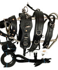 Hand Tooled Leather Horse Driving Harness Set With Copper Studs Bridle Reins Traces Breast Pad Neck Pad Crupper Breeching Cob Black
