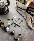 Two Pack Floor Lamp Repair Kit With 12 Foot Cords And 3 Way Socket Copper Plated Hardware components displayed on tabletop