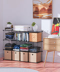 Modular 16 Cube Wire Storage Organizer System For Home Closets Books Toys Crafts Plants And Pets Freely Configurable Metal Grid Shelving In Black For Flexible Space Saving Organization in living room.