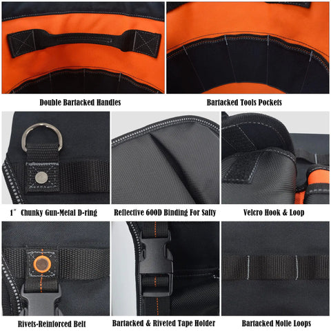 5 Gallon Bucket Tool Organizer With 47 Pockets Heavy Duty 1680D Ballistic Fabric Bucket Bag Holder detailing features