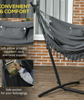 Patio Hammock Chair With Stand For Outdoor Chill And Cozy Lounging Heavy Duty Hanging Swing With Side Pocket And Headrest