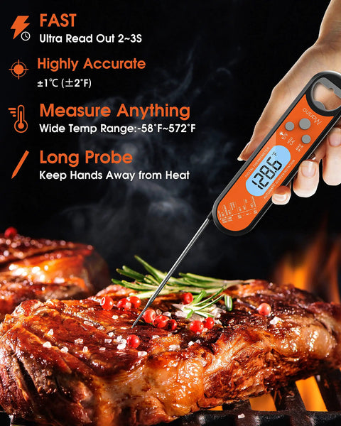 Instant Read Digital Meat Thermometer For Grillin And Roasting, Fast And Accurate, Backlit Display used on grilled meat