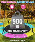 All Weather Saucer Swing For Kids And Grownups, 43 Inch with 900 lb weight capacity shown on vibrant swing mat.