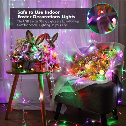 Pastel Easter String Lights 33ft With USB Powered 100 LED Indoor Fairy Lights Remote Control 8 Modes And Timer For Home Garden Decor, Perfect For Easter Parties, Easter Egg Hunts, Cozy Ambience