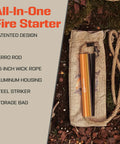 All In One Flint And Steel Fire Starter Kit With Ferro Rod Waterproof 36 Inch Wick Rope Steel Striker Windproof And Rainproof
