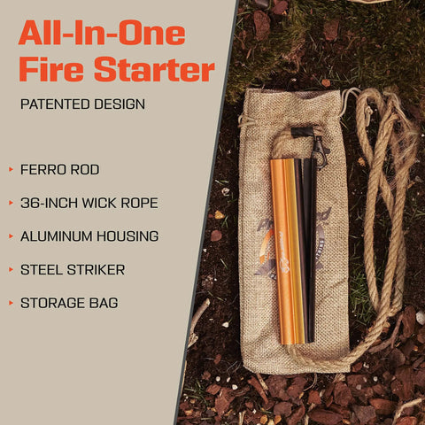 All In One Flint And Steel Fire Starter Kit With Ferro Rod Waterproof 36 Inch Wick Rope Steel Striker Windproof And Rainproof