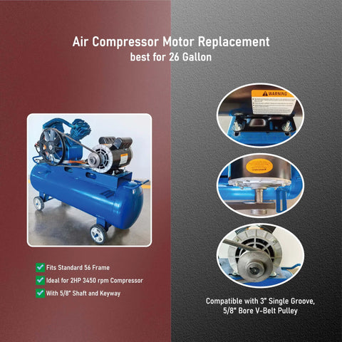 JIAXINPRO 2HP air compressor motor mounted on blue 26-gallon compressor