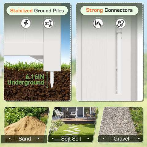 Stabilized ground piles and connectors for Outdoor Privacy Fence Screen With Lattice Mesh Panels For Yard Patio Backyard Conceals Air Conditioners Trash Cans Pool Equipment And More Enclosures No Fuss Outdoor Living Spaces Off White