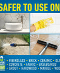 Hella Tough On Stubborn Mold And Mildew Stains Pack Of Two 32 Oz Bleach Free Spray Bottles shown on various surfaces like tile and glass.