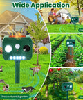 Outdoor Ultrasonic Animal Repellent 2 Pack With PIR Motion Sensor And LED Flash, waterproof stake in garden