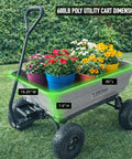 Heavy Duty Garden Cart That Is A Workhorse With 600 Lb Capacity And 4 Cu Ft Bed Front Handle Quick Release Dump Wagon filled with flowers