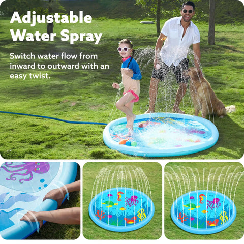 60 Inch Splash Pad Water Toy For Kids And Toddlers, Slip-Resistant Sprinkler Mat For Pool Or Backyard with adjustable spray