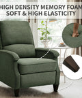Green Fabric Recliner Chair With Soft Armrests, Adjustable Push Back, And Lumbar Support featuring high density memory foam.