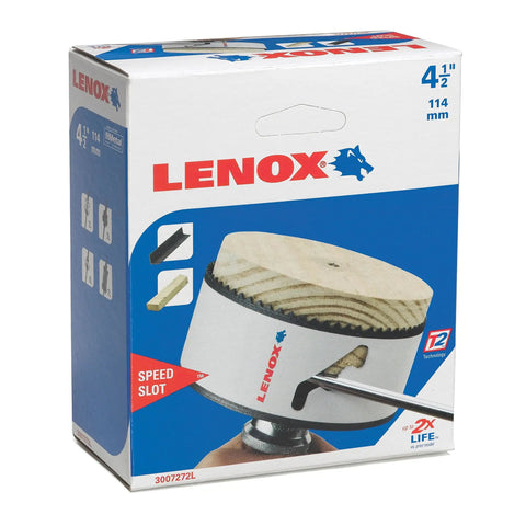 Bi-Metal Hole Saw With Speed Slot For Metal Cutting, T3 Technology, 4-1/2 Inch packaging showing product features