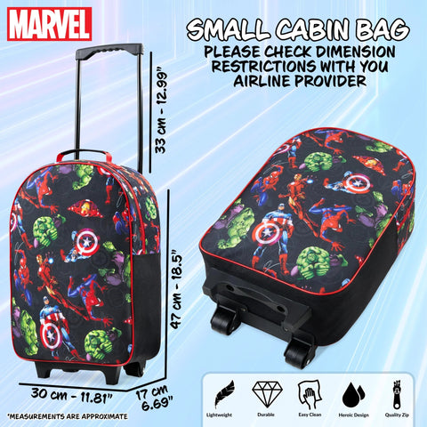 Spiderman Avengers kids carry-on luggage with superhero graphics, foldable and lightweight design, perfect for young travelers.