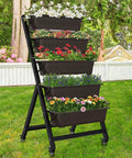 Five Tier Vertical Garden Planter With Wheels For Indoor Outdoor Use Level Grow Bed With Five Container Boxes Drainage