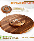 21 Inch Acacia Wood Lazy Susan For Tabletop Giant Round Turntable Serving Tray Next Level Charcuterie And Cheese Boards Platter