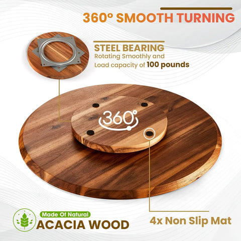 21 Inch Acacia Wood Lazy Susan For Tabletop Giant Round Turntable Serving Tray Next Level Charcuterie And Cheese Boards Platter