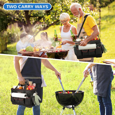 Large Grill Caddy With Hard Bottom And Paper Towel Holder All In One Outdoor BBQ Utensil Organizer used at picnic