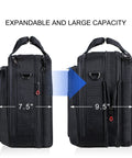 Expandable Water Repellent Laptop Briefcase For 17.3 Inch Laptop With RFID Pockets shown expanded from 7.5 to 9.5 inches