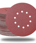 9 Inch Hook And Loop Sanding Discs Set With 10 Hole Design, stack of red aluminum oxide paper for drywall sander