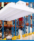 110W Linear LED High Bay Light 4000K Workhorse DLC Premium, 14,389 Lumens installed in a warehouse setting.