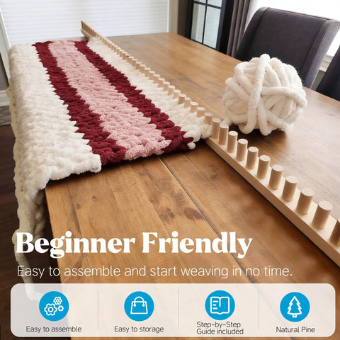 47 Inch Chunky Blanket Loom Adjustable Size For Thick Blankets And Scarves No Needles Required Beginner Friendly No Fuss Easy DIY Craft Kit Gift shown on wooden table.