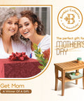 Dope Bamboo Shower Bench Spa Stool With 2 Tier Wood Seat And Storage Shelf displayed as a Mother's Day gift idea